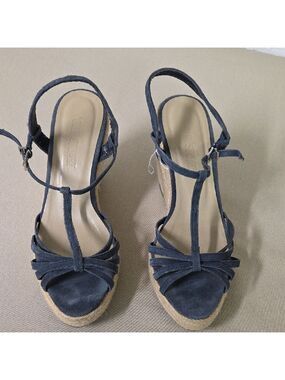 Colin Stuart Dark Blue Espadrille Sandals 8 M Blue Suade Wedge